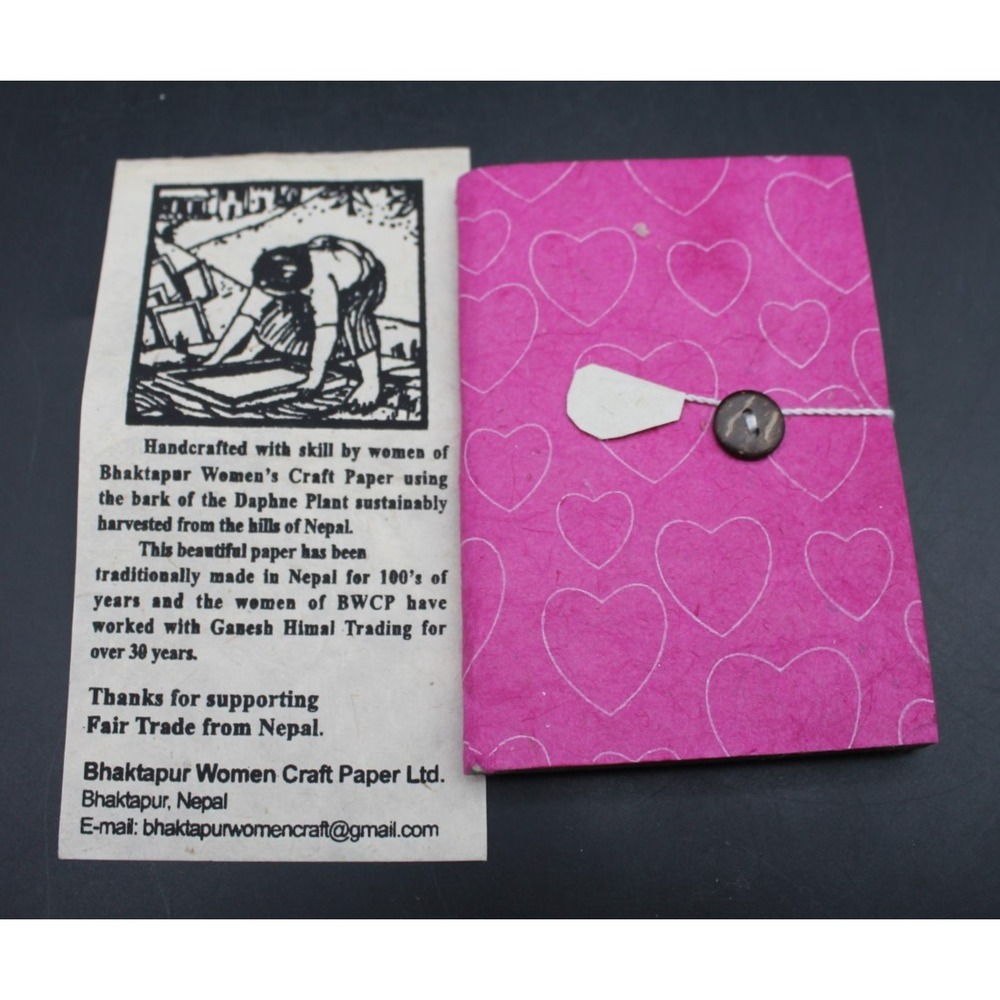 NIP Lokta Paper Diary Nepalese Women Handmade Notebook Journal Pink Hearts